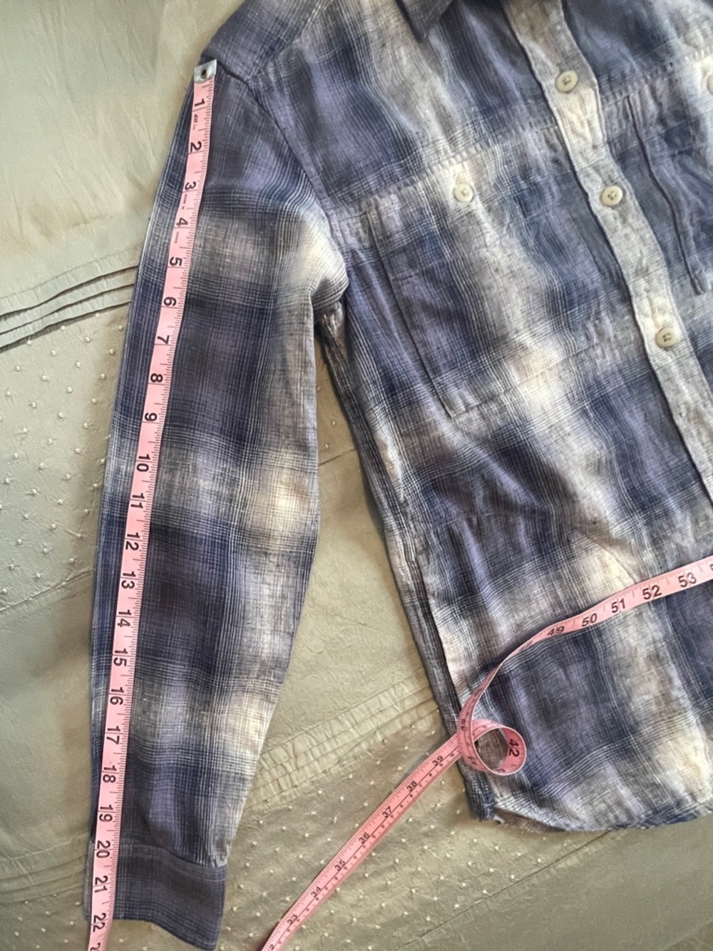 REI Women’s Navy Plaid Button Front Shirt Hemp & Cotton size XSmall - Picture 10 of 13